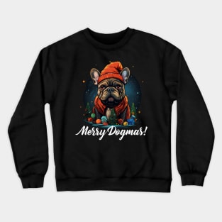 Merry Dogmas, French Bulldog Wearing Christmas Beanie Crewneck Sweatshirt